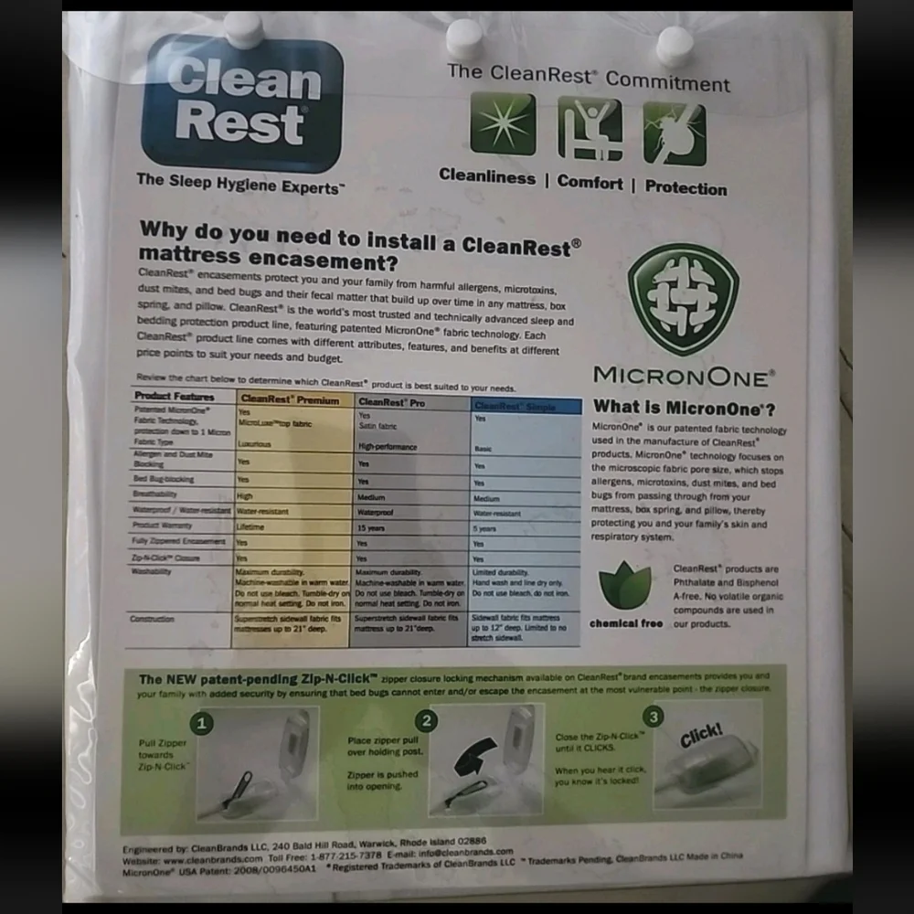 Clean Rest Pro Twin Matress Encasement Waterproof Blocks Alergens, Microtoxins &